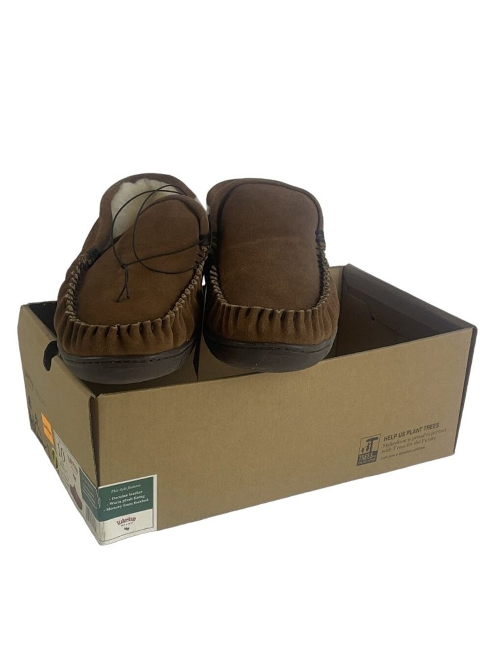 Staheekum Trallace Moccasin Slippers Brown Leather Faux Fur Mens Size 10